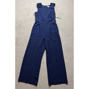 Tahari Jumpsuit Womens Size 12 Navy Straight Leg Bowtie Sleeveless Playsuit NEW